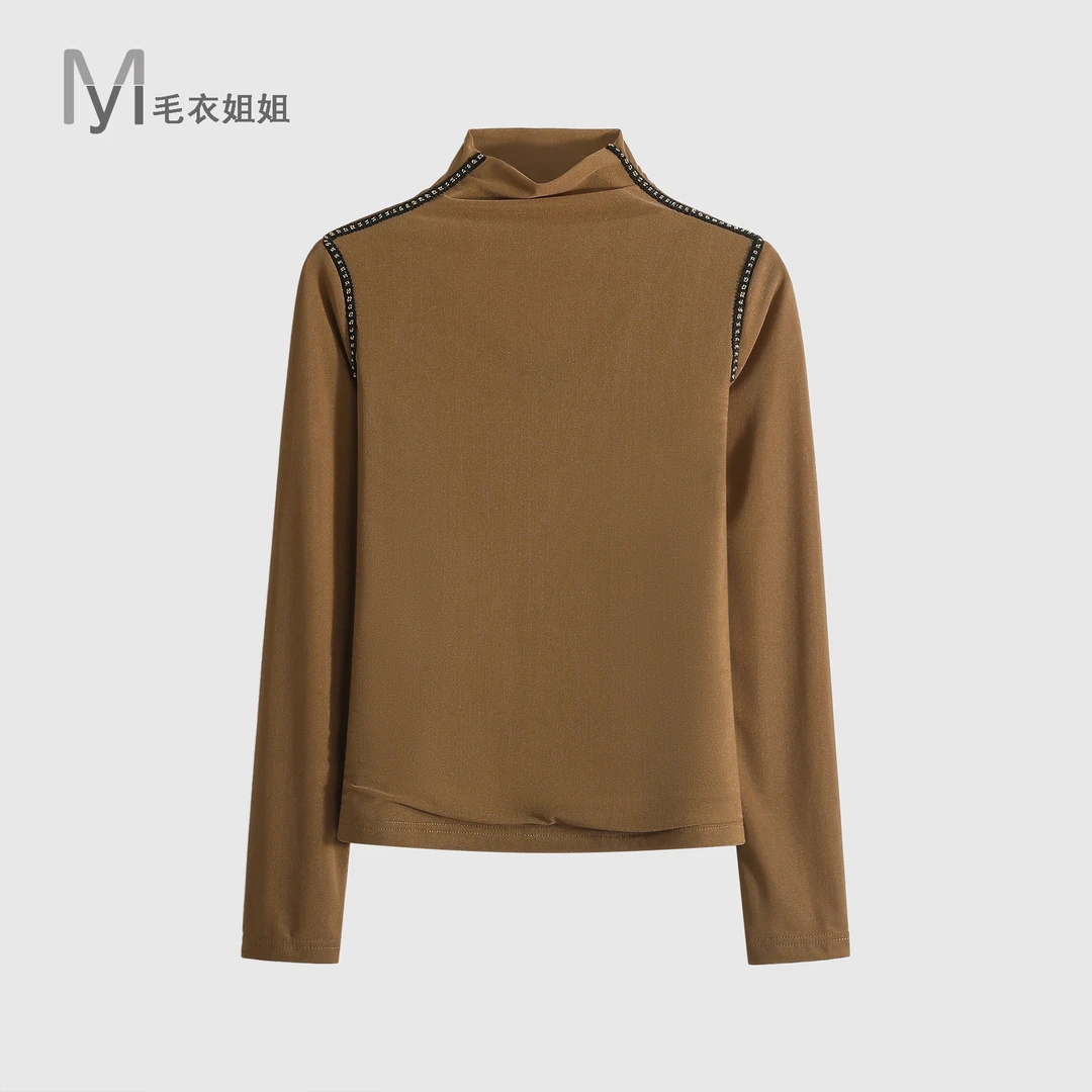 毛衣姐姐半高领烫钻保暖加绒打底衫网纱内搭T恤上衣女504-88952