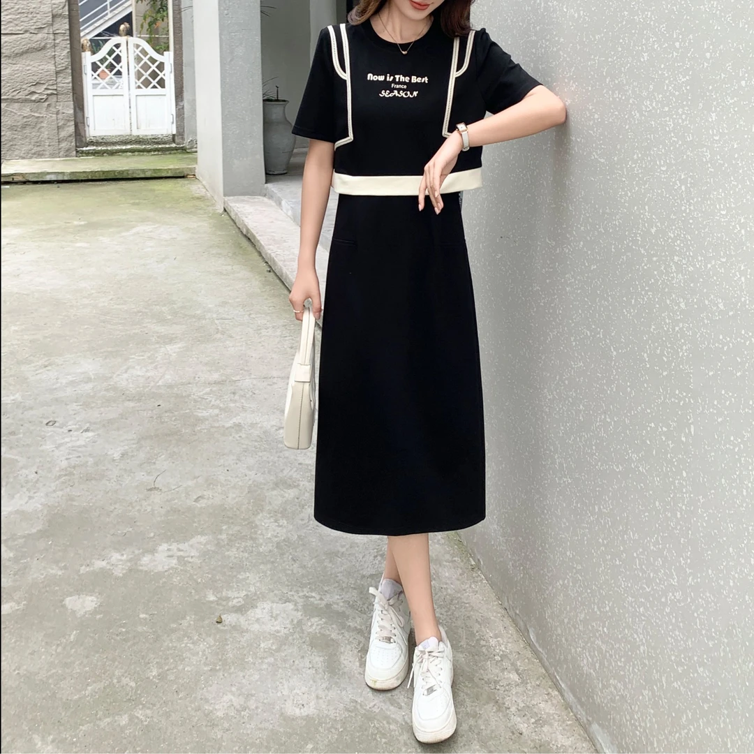 设计感假两件腰部镂空连衣裙女5103-5268