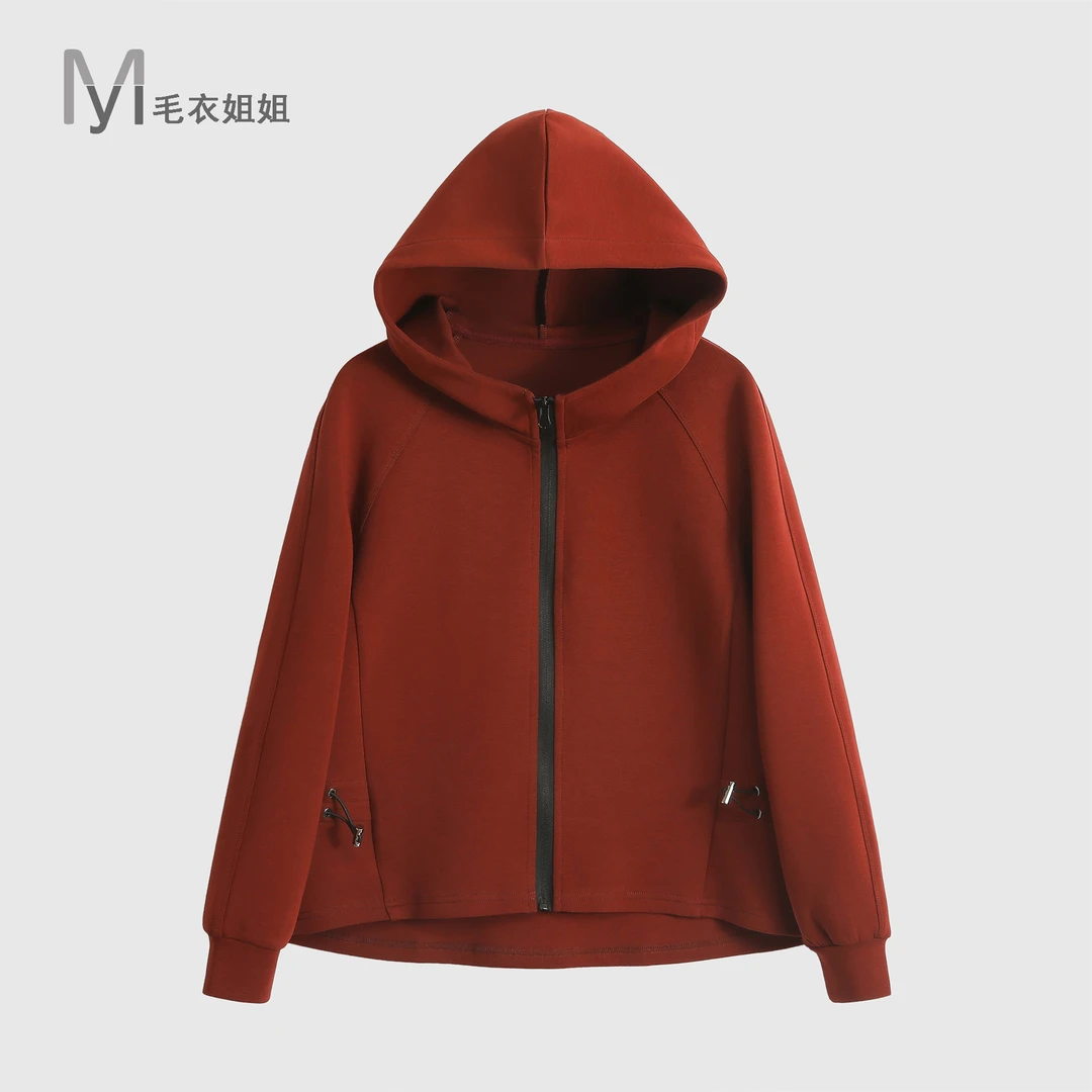 毛衣姐姐休闲减龄抽绳收腰短款连帽卫衣宽松拉链外套女515-23152