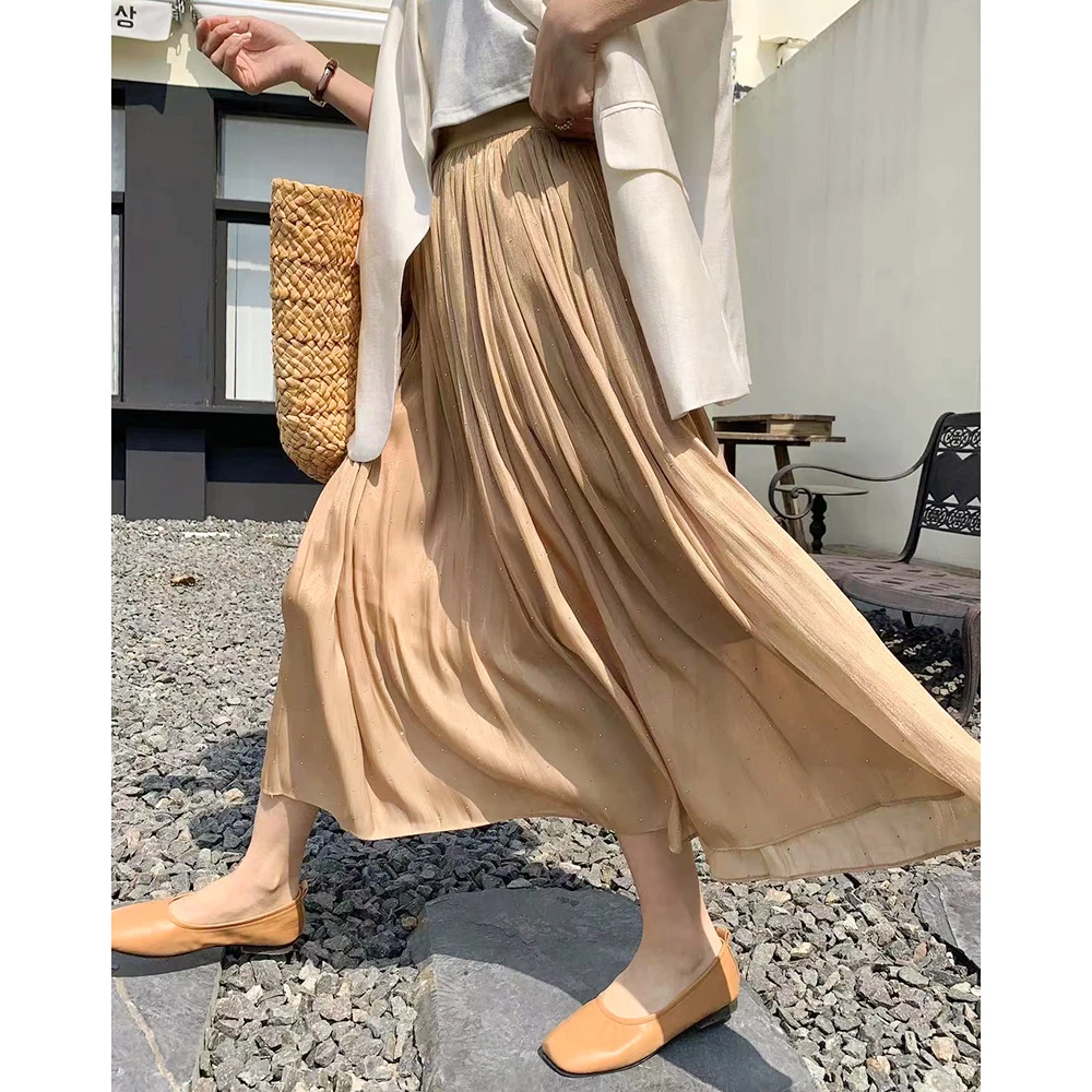韩版碎钻温柔百褶半身裙女102-716
