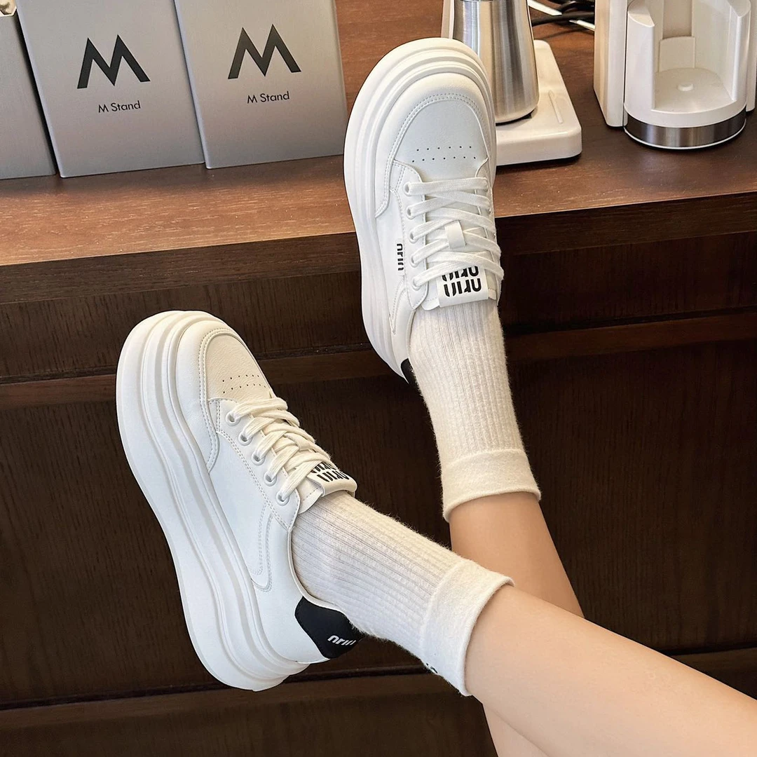 通勤百搭厚底增高牛皮休闲小白鞋女706-36180