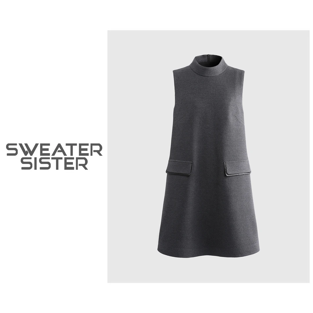 【南法故事】法式立领百搭时尚叠穿无袖连衣裙女068-24116