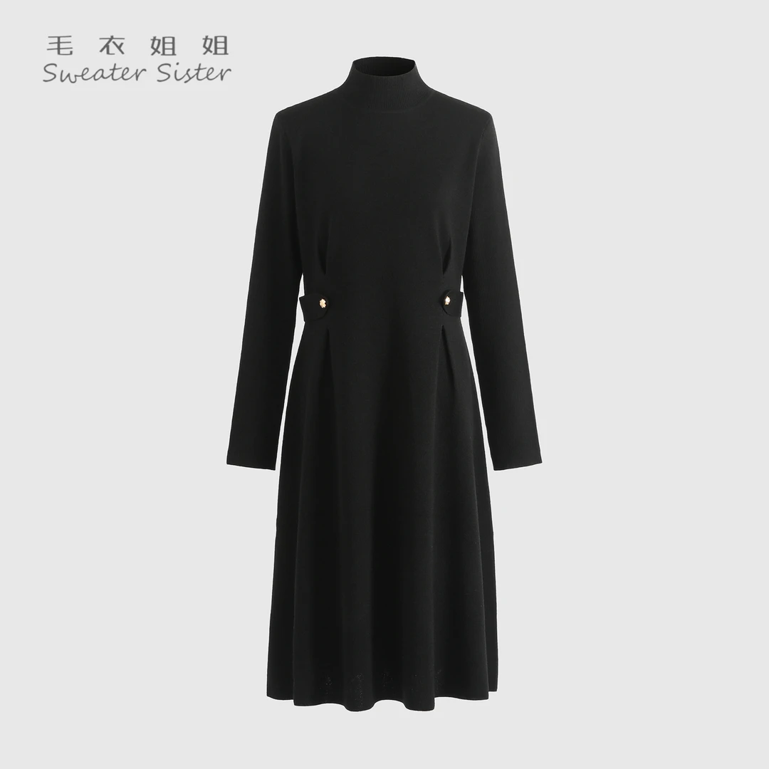 毛衣姐姐半高领气质中长款收腰显瘦针织连衣裙女141-001