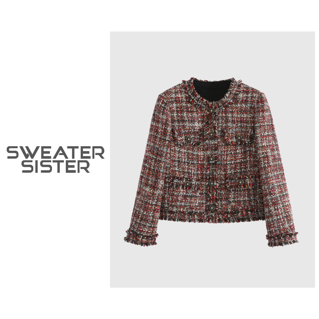 毛衣姐姐秋冬小香风气质粗花呢白鹅绒保暖短外套羽绒服女068-6109