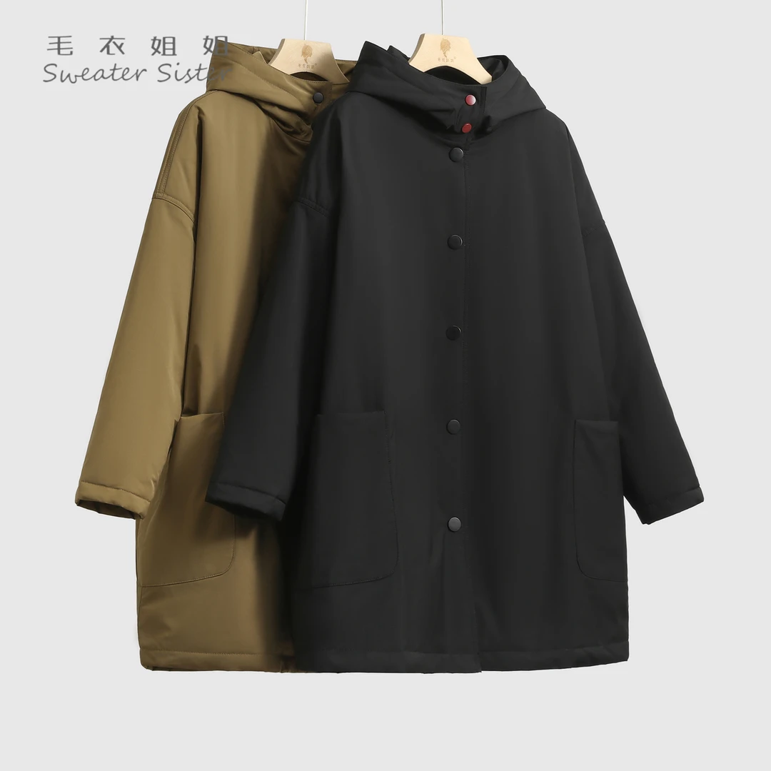 毛衣姐姐秋冬美拉德穿搭工装连帽风衣轻薄棉服外套女423-231327