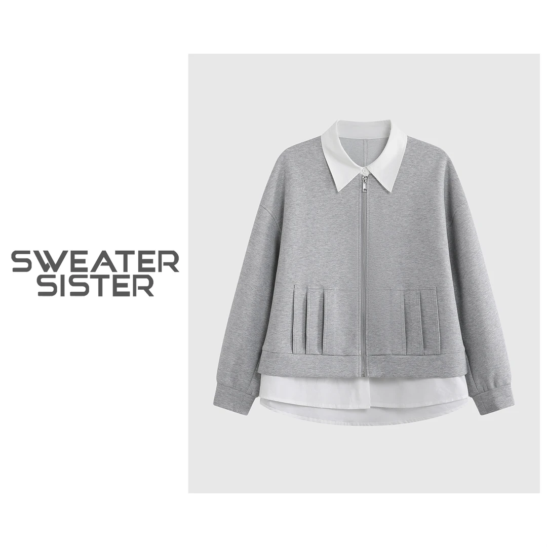 设计感拼接假两件拉链衬衫外套女515-01131