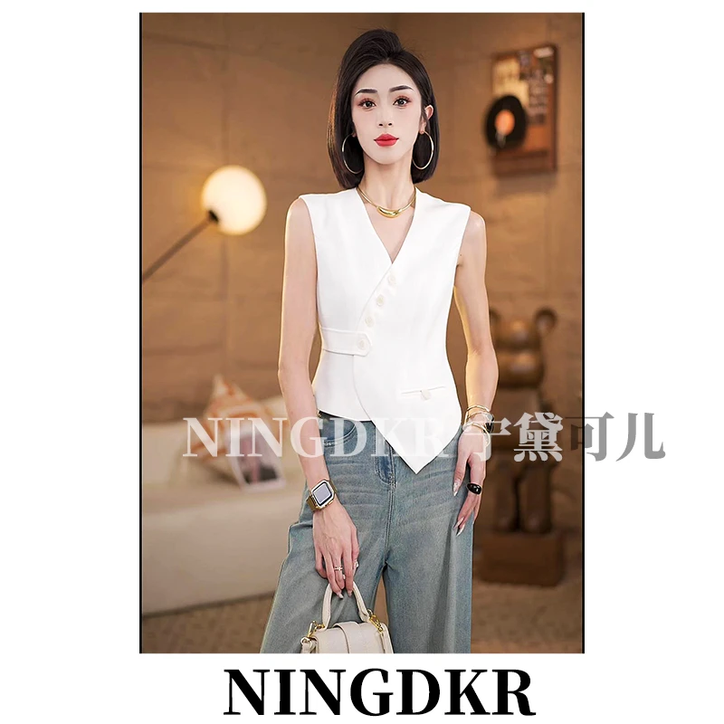 优A30515设计感不规则斜扣西装马甲女显瘦气质百搭坎肩马夹背心