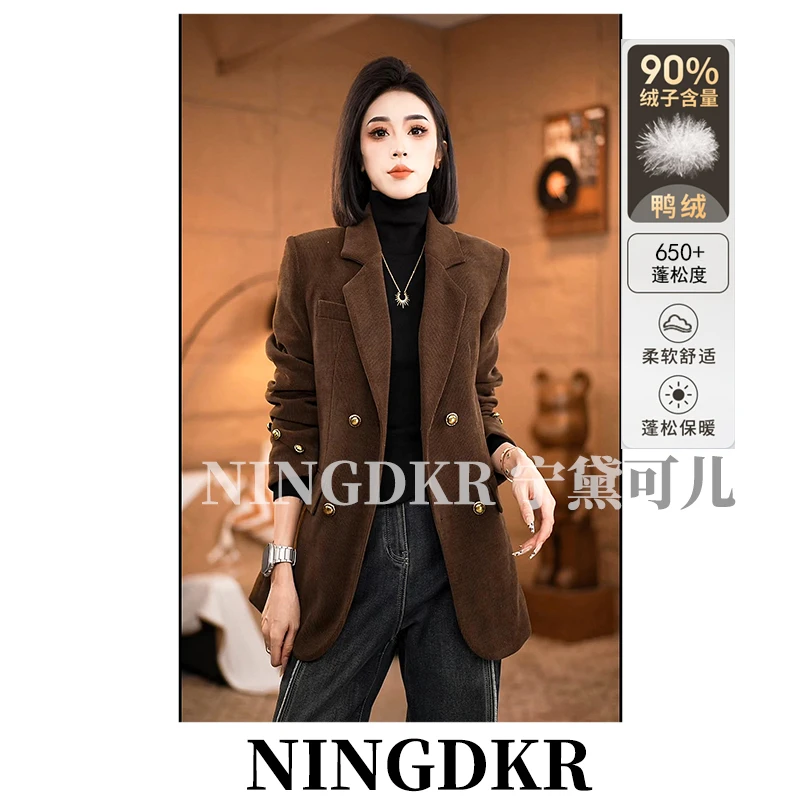 优A31016【羽绒服90%白鸭绒】复古高级感灯芯绒羽绒内胆西装外套女