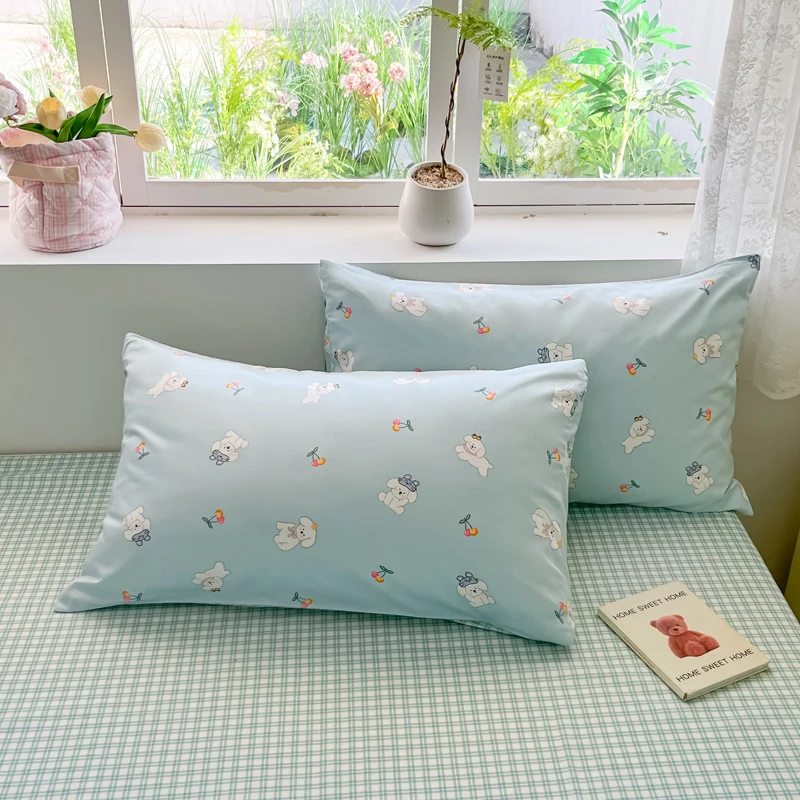 100%四季款新疆棉直角床单款纯棉枕套学生宿舍斜纹印花枕芯套全棉