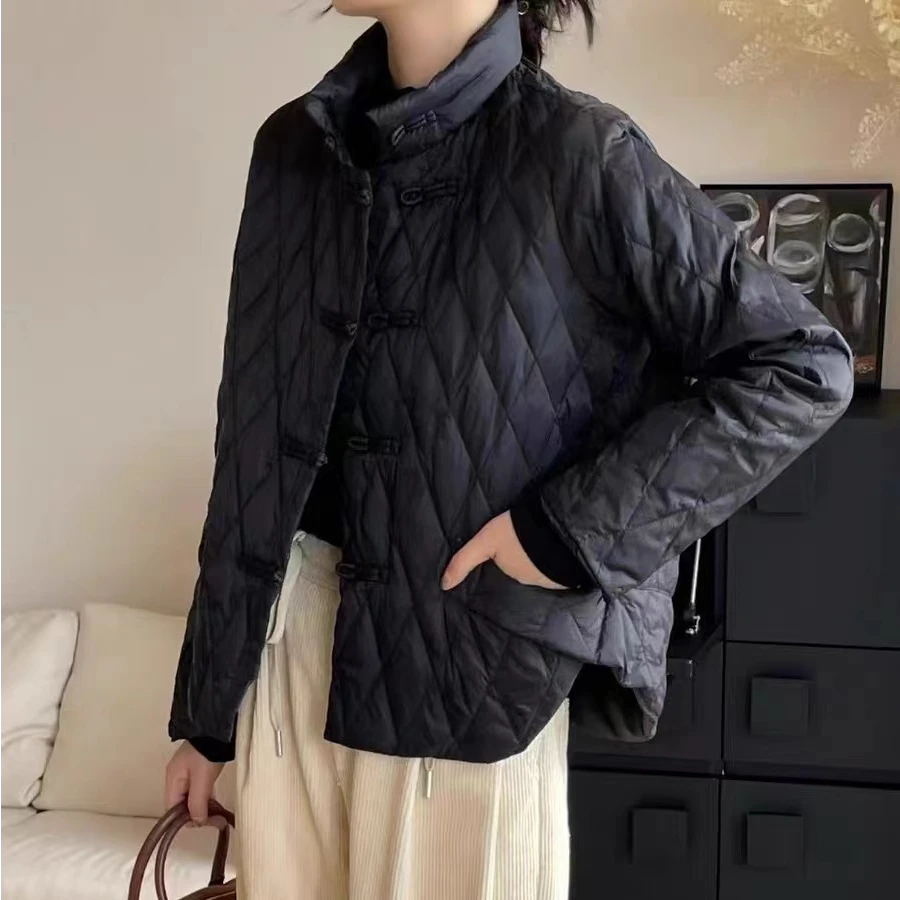 秋冬新款轻薄短款复古文艺民族风立领鸭绒短款外套