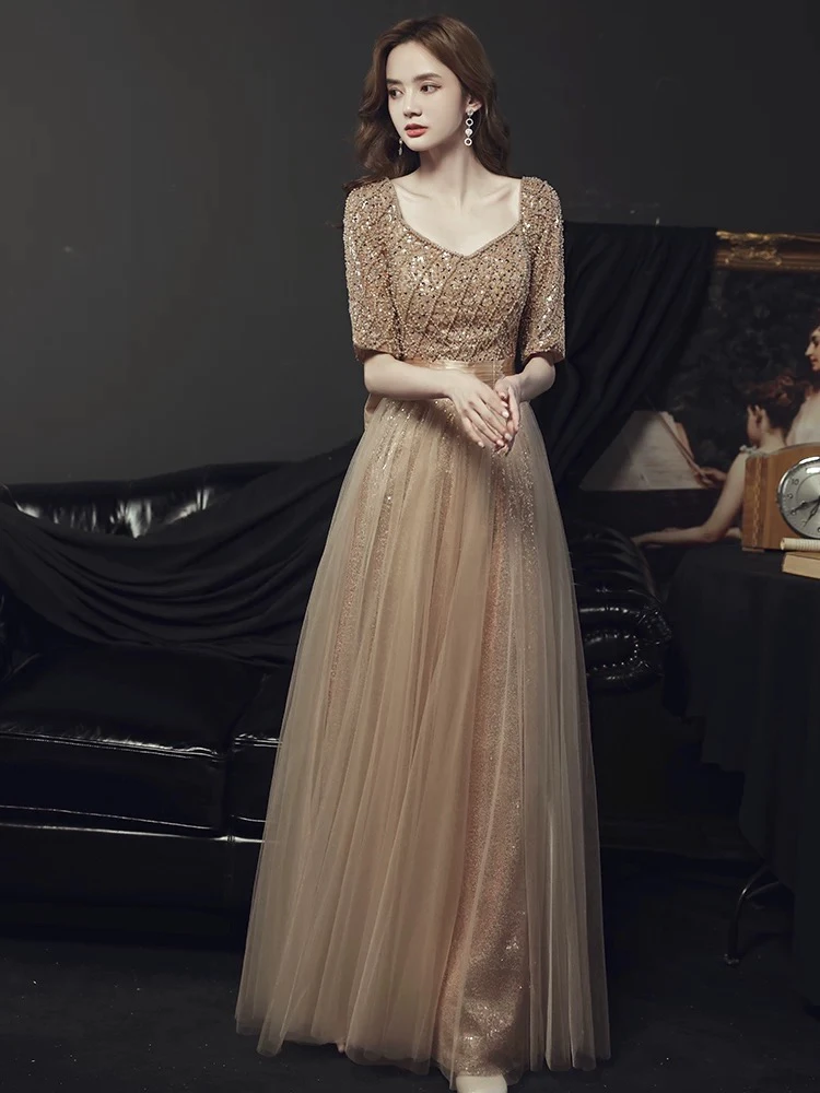 直播链接断码特价重工晚礼服名媛轻奢高端年会宴会主持人生日艺考