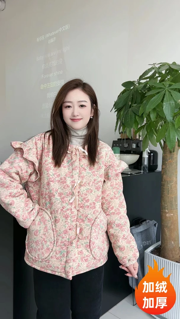 加绒加厚保暖甜美时尚碎花印花休闲冬季可外穿家居服套装S111