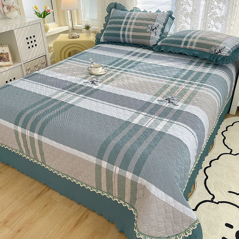 【床盖三件套】全棉加厚防滑床盖可机洗水洗亲肤柔软韩版花边加棉