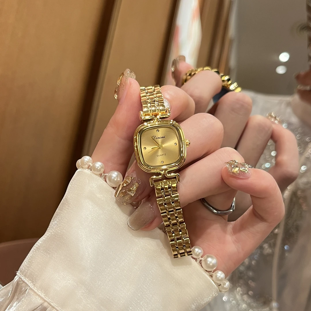 【么茶】复古轻奢小众气质小方糖简约钢带女士防水手表77099