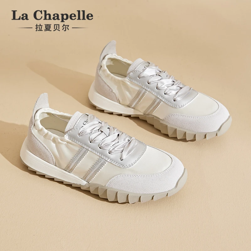 拉夏贝尔芭蕾休闲鞋女新款百搭时尚厚底软底学院风系带增高德训鞋