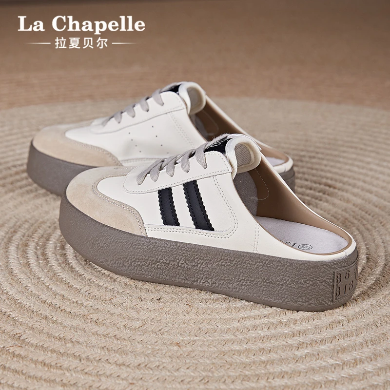拉夏贝尔2025秋季新款网红德训半托透气软底百搭小白鞋潮鞋运动女