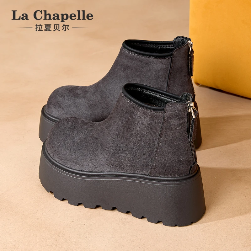 拉夏贝尔2025新款爆款马丁靴短筒靴女复古时尚英伦增高厚底甜酷风