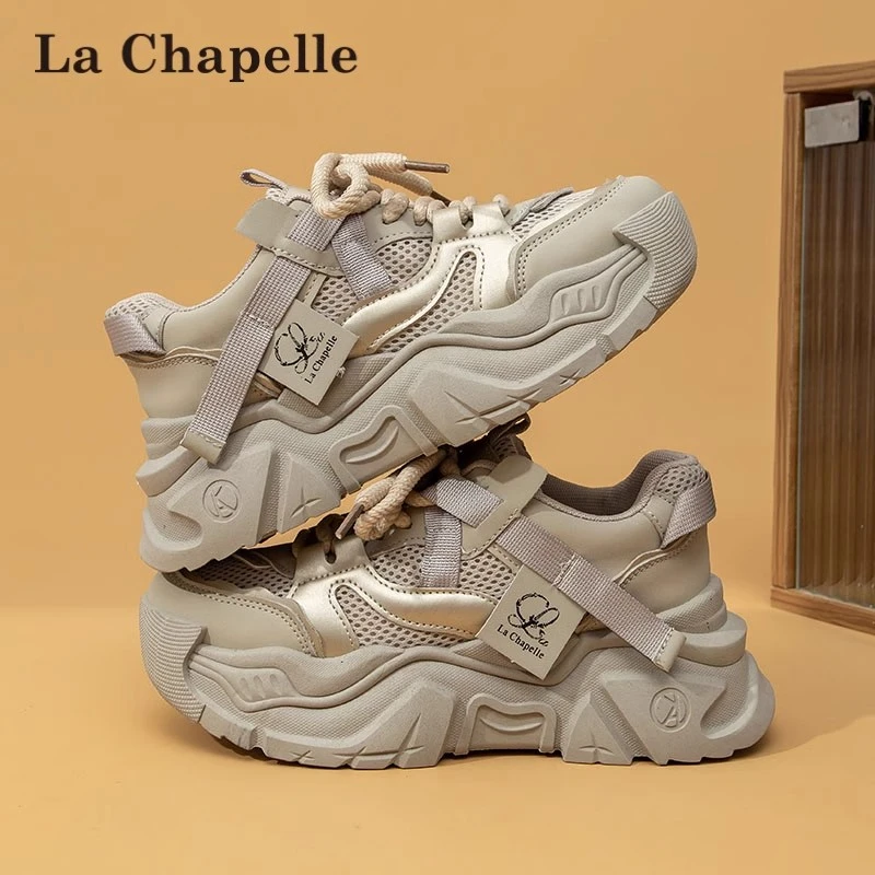 拉夏贝尔厚底老爹鞋女款网红时尚复古潮流百搭小众厚底增高运动鞋