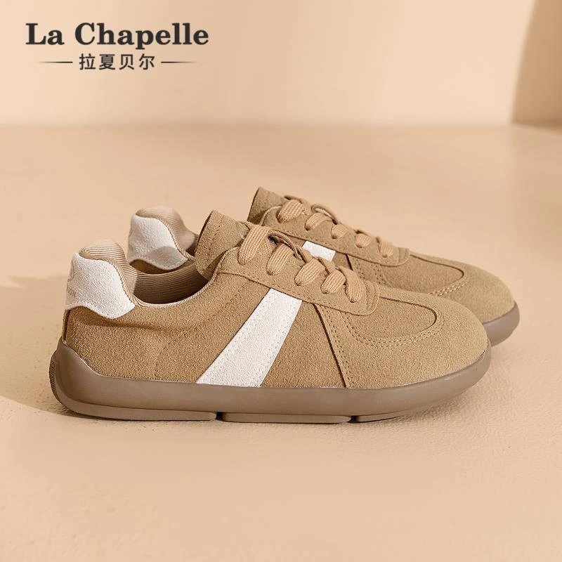 拉夏贝尔厚底德训鞋女2025冬季新款百搭拼色勃肯棕色休闲运动板鞋