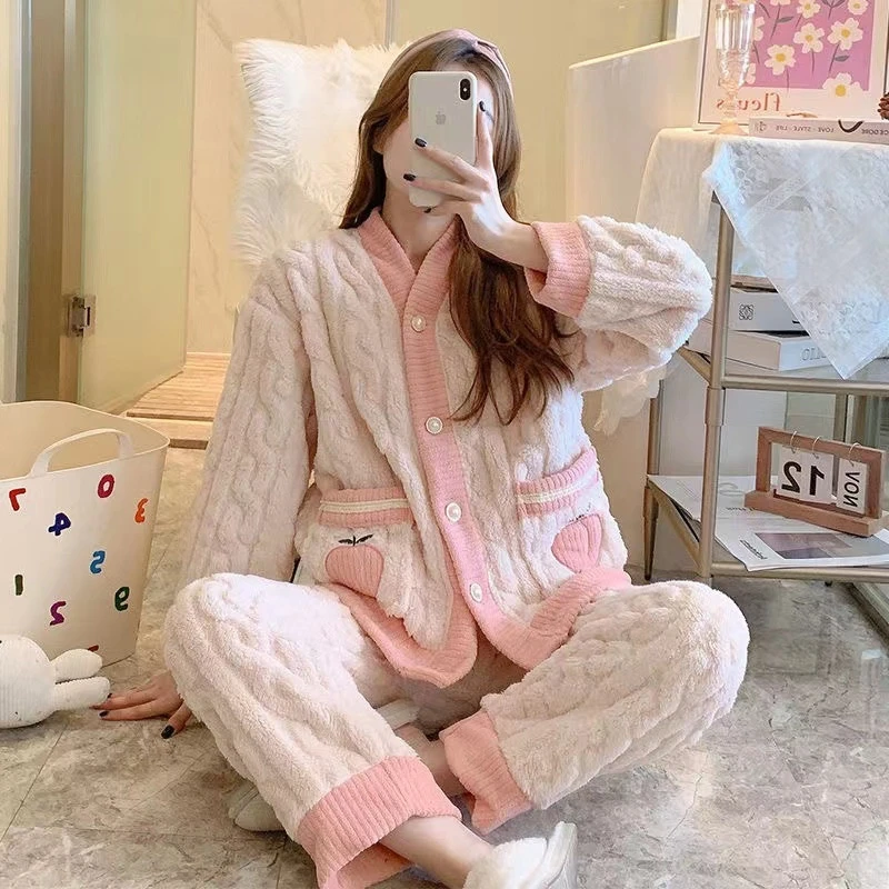 水蜜桃-睡衣女士秋冬款加厚冬季家居服