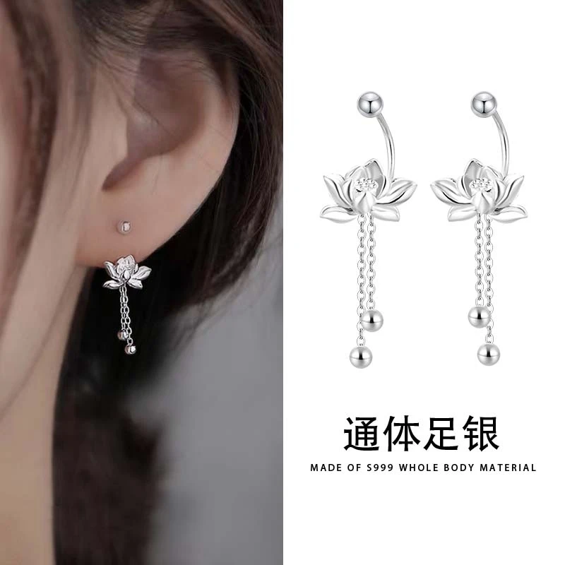 足银耳饰 S999纯银莲花耳环女足银螺丝养耳洞耳钉E302