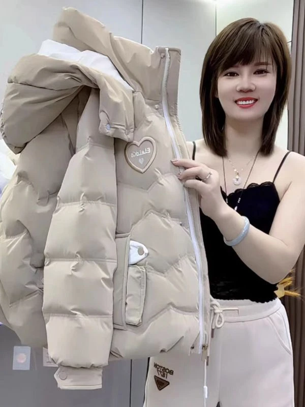 波司豋服女加厚女士冬季新款亮皮免洗连帽大码时尚百搭外套