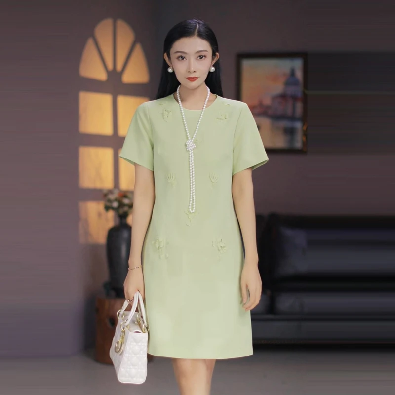 【深圳南油】2023夏季新款轻奢时尚纯手工简约气质女装连衣裙LW3102