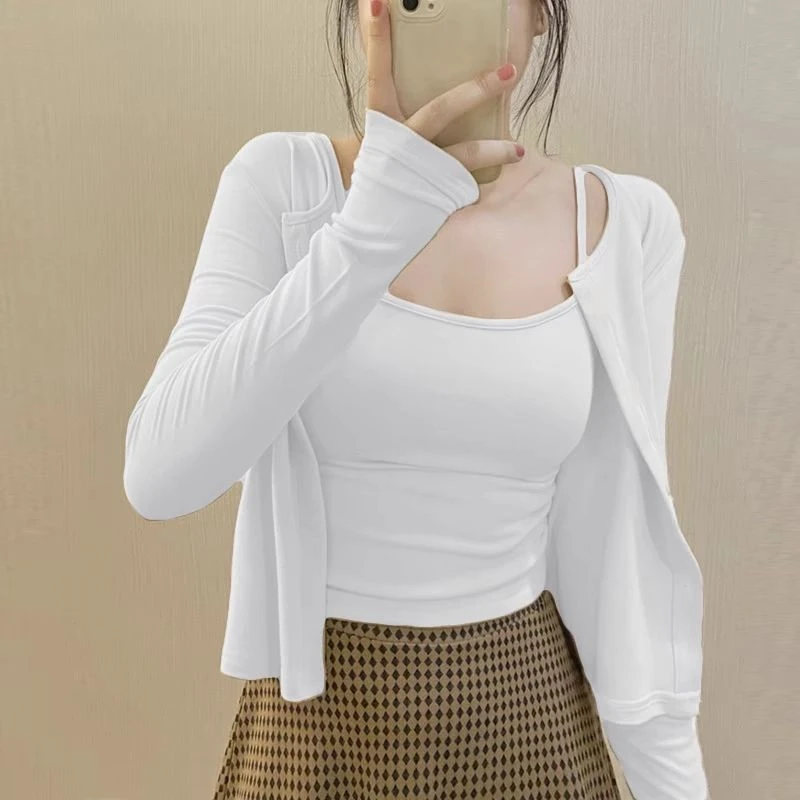 纯欲风辣妹2024早秋新款开衫吊带两件套修身显瘦高级感气质上衣潮