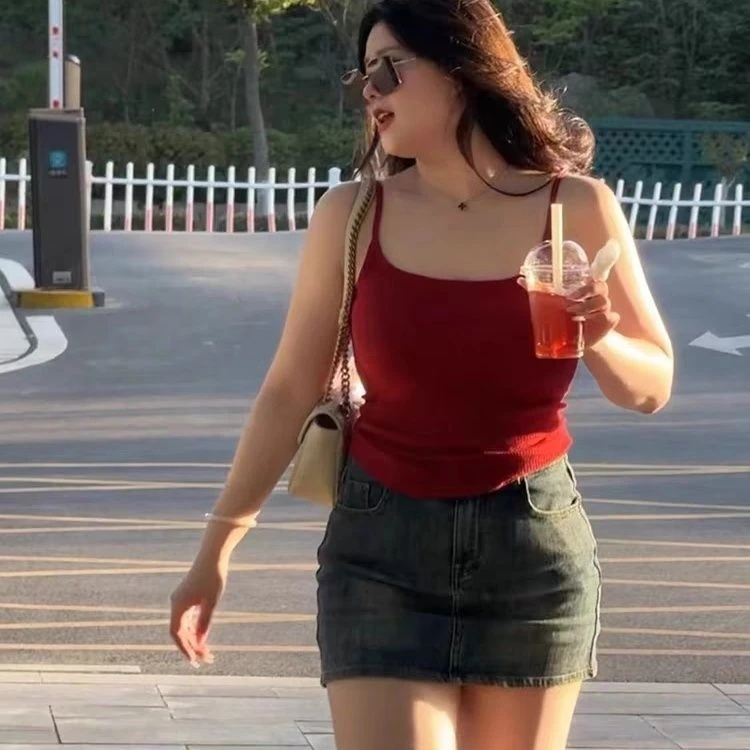 「DMcc大蜜」辣欲玩家性感纯欲风辣妹吊带背心上衣大码微胖mm显瘦