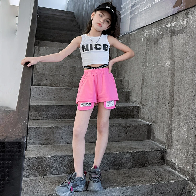 女童夏季夏装2024新款潮流儿童洋气休闲短裤中大童背心夏款两件套