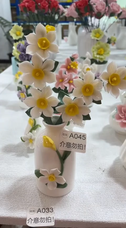 【闪购商品】陶瓷手捏花-水仙花3件套A045