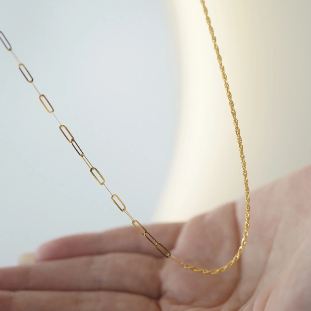 【宝诗曼珠宝】18k麻绳拼卡家项链 百搭轻奢时尚气质对他素链小众