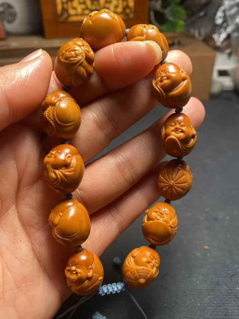 八大弥勒橄榄核雕手串佛珠文玩收藏   1.3卫星