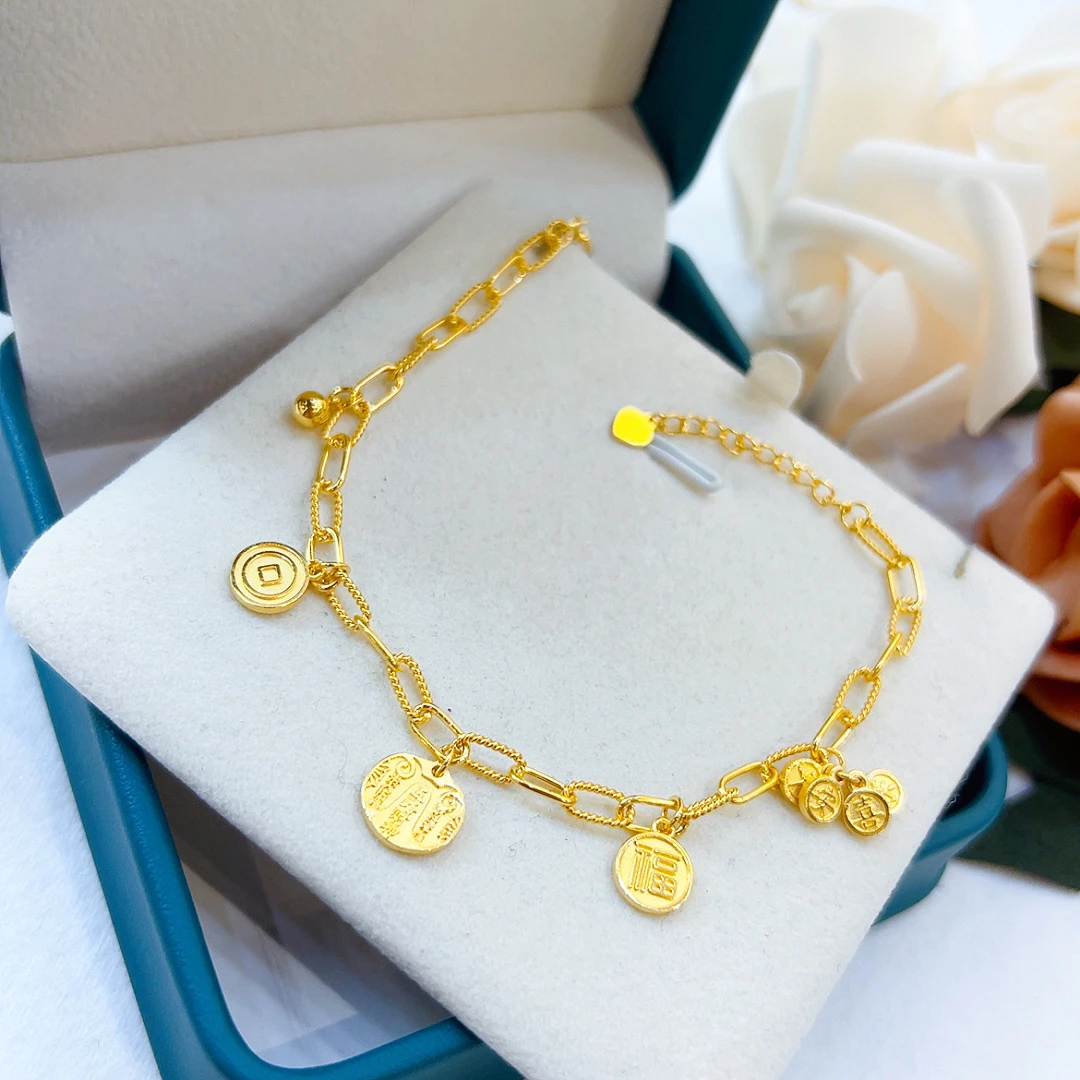 精品5G足金时尚大方平安喜乐流苏手链00668