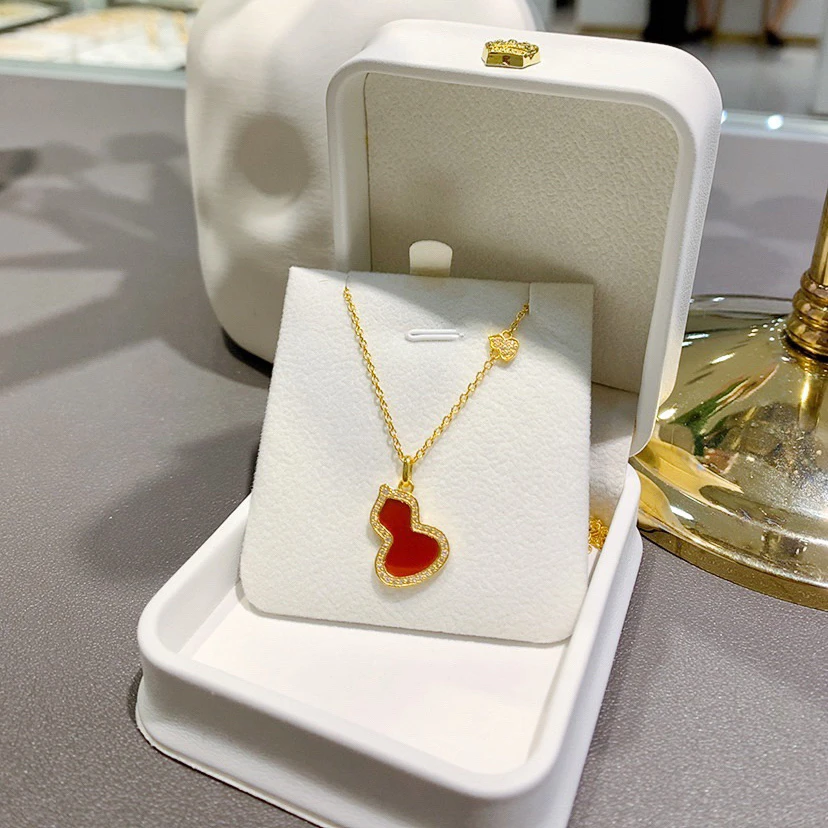 精品5G足金经典轻奢百搭时尚红色镶嵌红葫芦项链00739