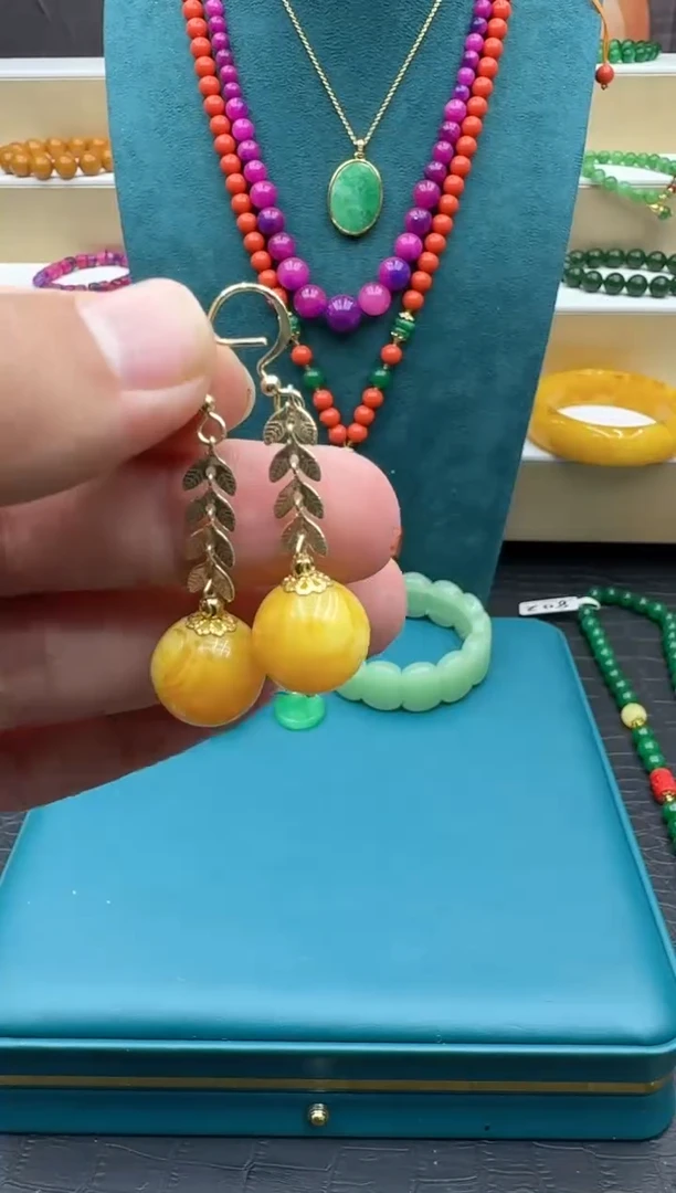 【闪购商品】蜜蜡耳饰14K金镶嵌132
