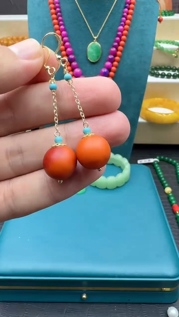 【闪购商品】蜜蜡耳饰14K金镶嵌056