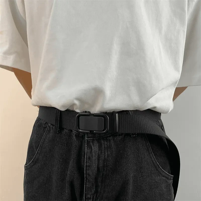 新款自动扣尼龙帆布腰带男士户外软面耐磨军训多功能简约皮带