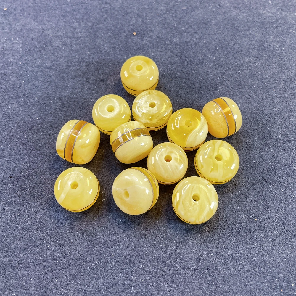 天然蜜蜡俄料汉堡珠银镶散珠单珠13-14mm（随机发其一）