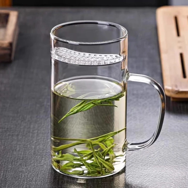 玻璃高档月牙喝水杯茶水分离茶杯