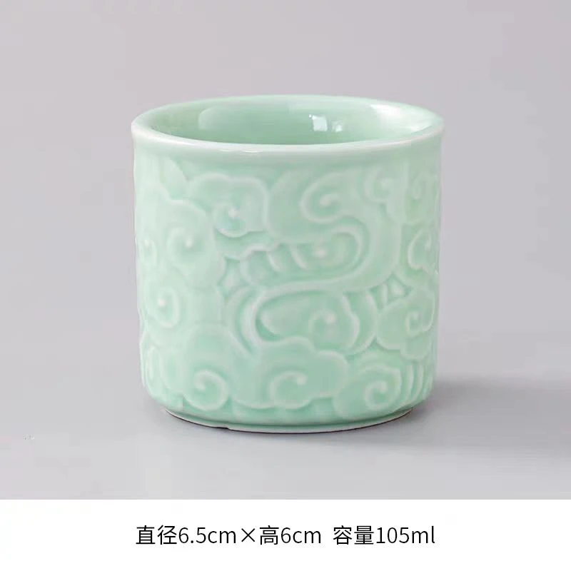 陶瓷绿色祥云扳指杯家用主人杯茶杯（D）