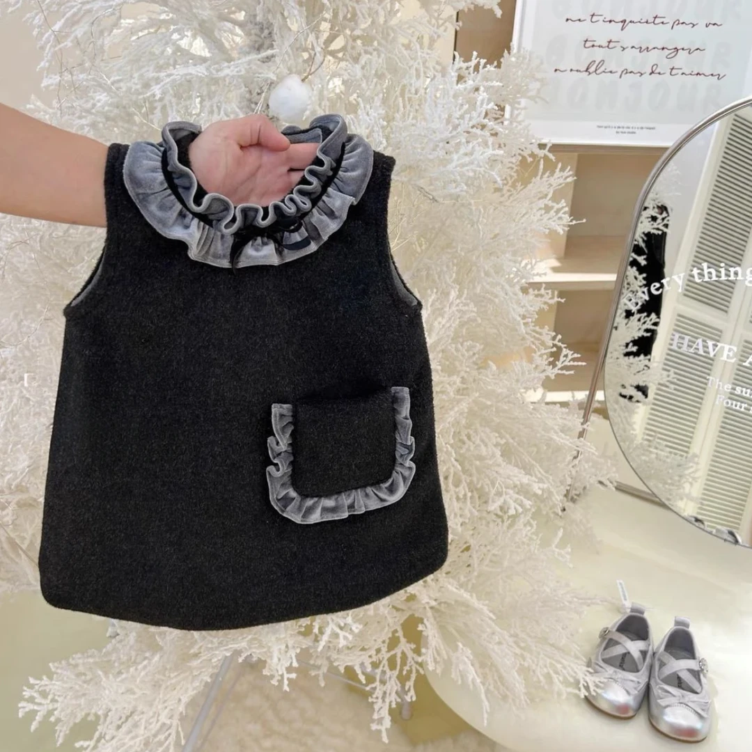 女童冬季新款套装洋气呢子背心裙女宝宝新中式小香风打底衫两件套
