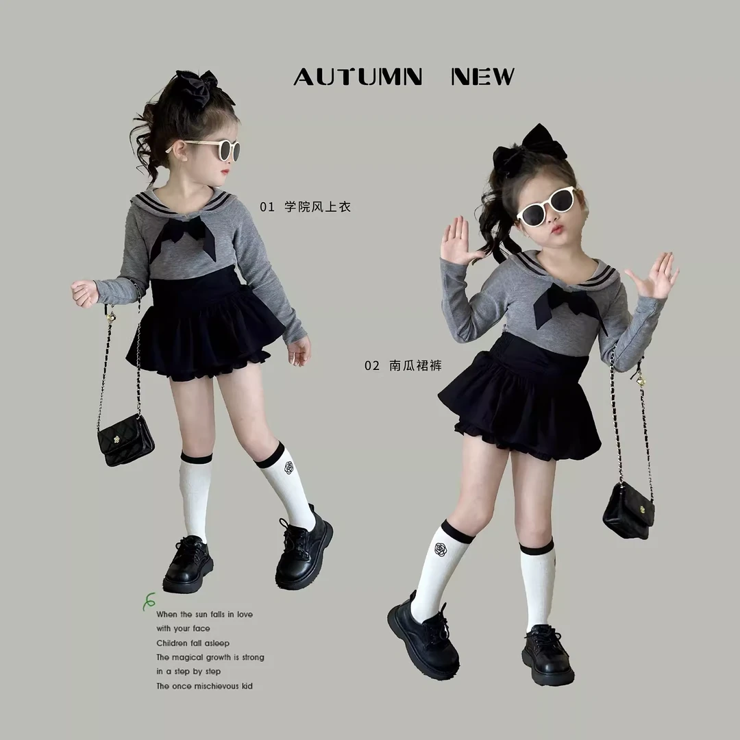 女童学院风套装裙秋装新款韩版海军领长袖短裙两件套女宝秋季洋气