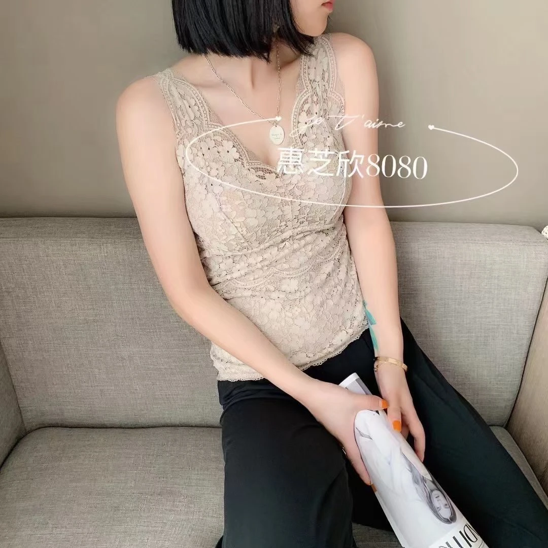 LELEJUP808蕾丝加绒零下10度保暖背心性感锁温修身高弹百搭女神款