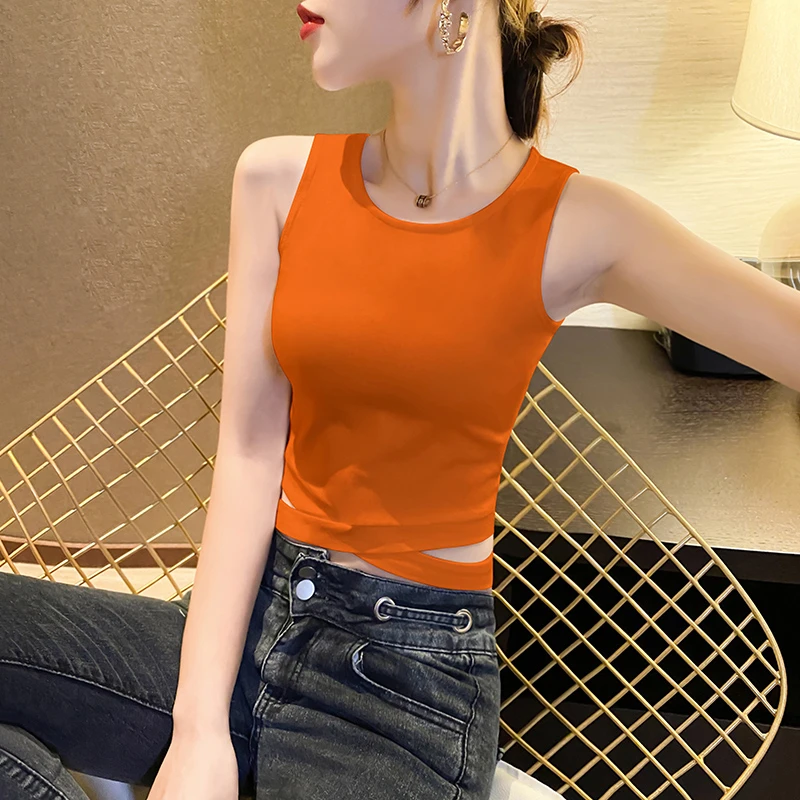 橙色小吊带背心女款内搭夏季设计感打底法式别致修身无袖外穿上衣