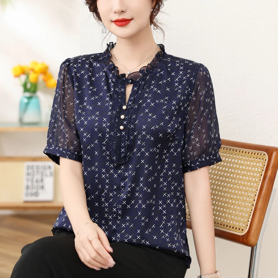 星光紫罗兰花边领口新款上衣时尚气质休闲百搭显瘦小衫女士洋气