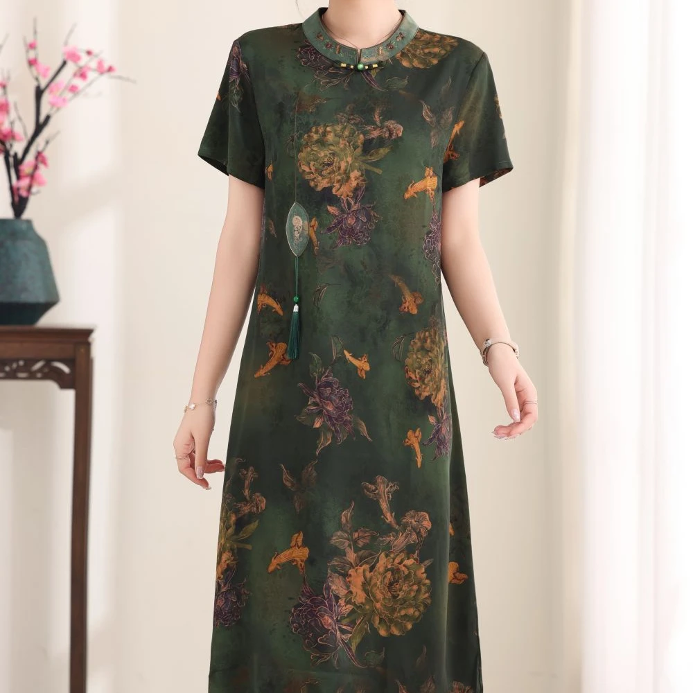 蒲扇苏绣新中式国风连衣裙时尚气质休闲百搭重工裙子宽松洋气女装