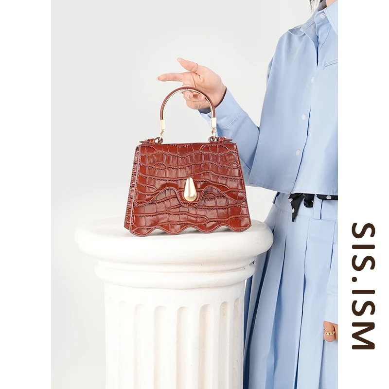 SISISM/姐妹主义鳄鱼纹牛皮水滴包单肩斜挎手提女包轻奢时尚小众