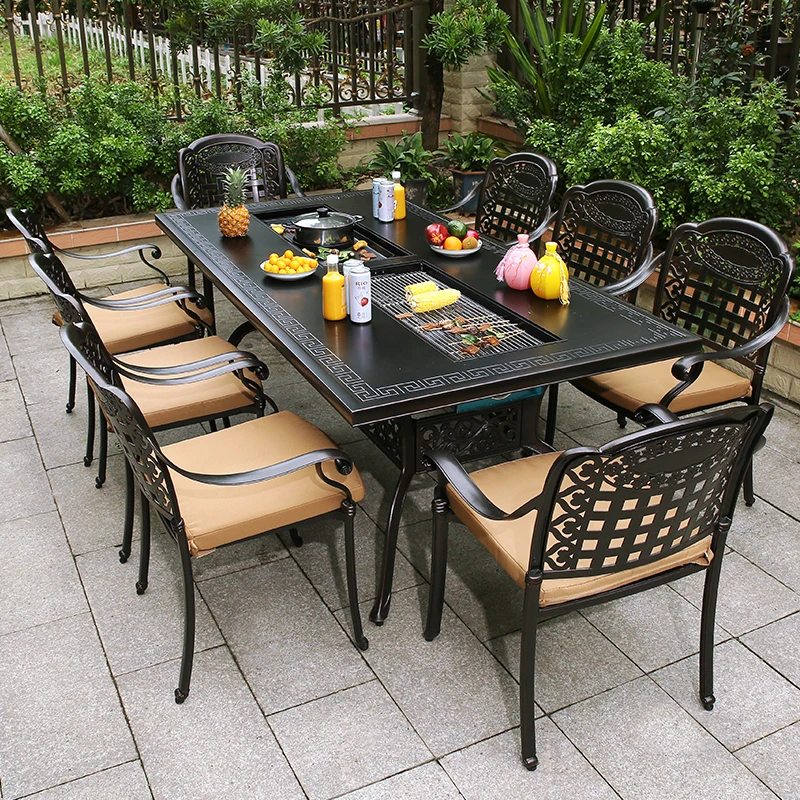 梵派户外桌椅庭院露天无烟电烧烤餐桌组合室外花园家用铸铝桌椅