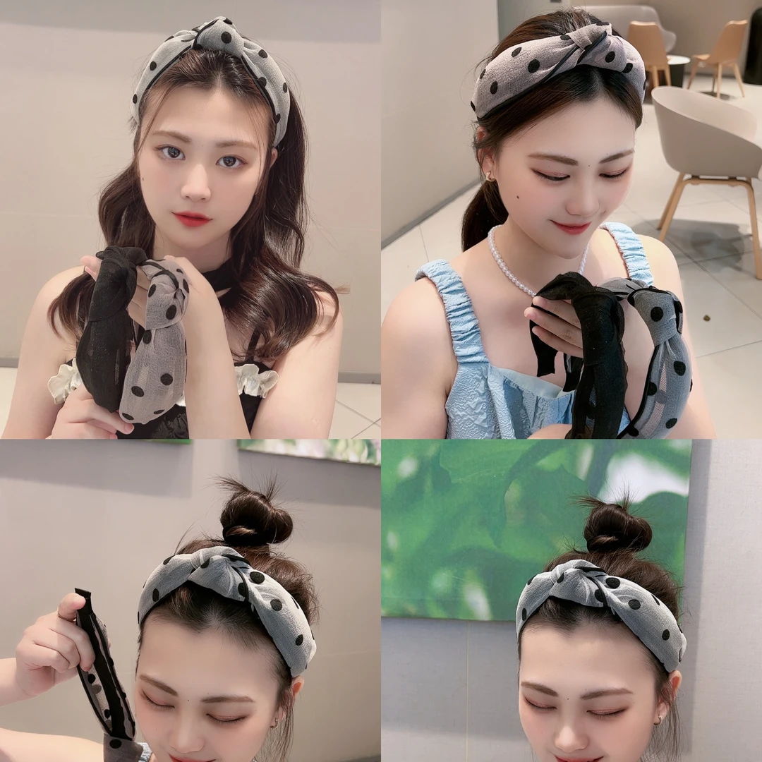 波点网纱打结宽边发箍